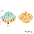 Edelstahl Ozean Muschel Anhänger DIY Schmuck Zubehör Gold Blau Emaillierter Charm 45mm - Blaue Muschel