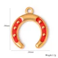 Edelstahl Hufeisen Anhänger rote Emaillierung vergoldet DIY Schmuck Zubehör 18x16mm - Rot