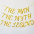 Χρυσό banner με γράμματα γκλίτερ για διακόσμηση πάρτι γενεθλίων ανδρών σημαιάκια γιρλάντας. - Γκλίτερ The Man The Myth The Legend