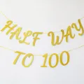 Χρυσό glitter banner Half Way to 100 διακόσμηση πάρτι κρεμαστή πινακίδα φόντο γενεθλίων - Χρυσά πανό με γκλίτερ "HALF WAY TO 100"