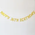 Gold Glitzer 16 Geburtstag Banner Party Hängende Dekoration Buchstaben Deko Schild - Happy 16th Birthday in Goldglitzer