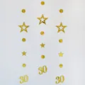 Gold 30th birthday party hanging garland with hollow stars and circles decoration - Gold 30th Birthday Hanging Garland