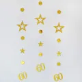 Gold hanging garland with stars, circles, and number 60 for birthday party decor. - Gold 60th Birthday Hanging Garland
