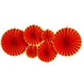 Red gold trim paper fan flowers set of 6, decorative hanging paper fans for wedding party. - Bronzing Red