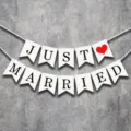 Banniere mariage Just Married drapeau queue de poisson decoration suspendue fete - Just married queue de poisson blanche