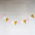 Pink white gold glitter triangle bunting banner for birthday party festive hanging decoration. - Pink, White & Glitter Gold