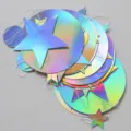 Holographic paper garland with circles and stars, perfect for birthday party decor. - 4m Laser Silver Circle & Star Garland
