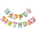 Colorful unicorn birthday banner paper garland for kids party decoration supplies hanging flag. - Baby Unicorns