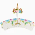 Unicorn cupcake wrappers and toppers set for birthday party decorations baking supplies. - White Wrapper / 6 Pieces/Pack