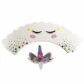 Unicorn cupcake wrapper and topper set, perfect birthday party cake decoration supplies. - White Colorful Wrapper / 6 Pieces/Pack