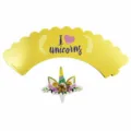 Unicorn cupcake wrapper and topper set birthday party paper cake decoration baking supplies - Yellow Wrapper / 6 Pieces/Pack