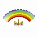 Unicorn birthday cake topper and rainbow wrapper set for party decoration baking supplies. - Rainbow Wrapper / 6 Pieces/Pack