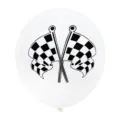 Witte latex ballon met een zwart-wit geruit racevlagontwerp voor leuke feestdecoratie. - Racestijl 2 / Wit