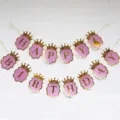 Pink glitter princess crown happy birthday banner party hanging decoration for kids birthday - Large Bronzing and Glitter Pink Crown Birthday Bunting