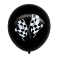 Zwarte latex ballon met witte racevlag print, ideaal voor auto thema feestdecoratie. - Racevlag Stijl 1 / Zwart