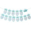 Blue crown princess birthday banner with Happy Birthday letters, elegant party hanging decor. - New Style Blue Crowns