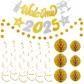 New Year 2025 Welcome Party Banner Honeycomb Balls And Spiral Streamers Set Deco - New Year Banner Set 22