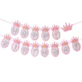 Pink princess crown Happy Birthday banner for party decoration, cute glitter paper hanging flags. - New Style Pink Crowns