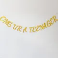 Χρυσή γκλίτερ εφηβική γιορτή γενεθλίων banner κρεμαστή διακόσμηση για πάρτι εκδήλωση - Χρυσή γιρλάντα με χρυσόσκονη OMG Ur a Teenager