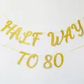 Χρυσό Glitter Half Way To 80 Banner Κρεμαστή Διακόσμηση Πάρτι Γενεθλίων Σημαιάκι - Χρυσά πανό με γκλίτερ "HALF WAY TO 80"
