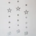 Silver star and circle 50th birthday party hanging garland decoration backdrop banner props - Silver 50th Birthday Hanging Garland