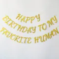 Λαμπερή Χρυσή Γιρλάντα Happy Birthday Με Γκλίτερ Για Τέλεια Διακόσμηση Τοίχου Πάρτι - Χρυσά πανό με γκλίτερ "HAPPY BIRTHDAY TO MY FAVORITE HUMAN"
