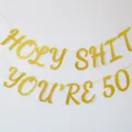 Χρυσό glitter holy shit youre 50 banner κρεμαστή διακόσμηση για πάρτι γενεθλίων - Χρυσά πανό με γκλίτερ "HOLY SHIT YOU'RE 50"