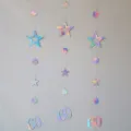 Holographic star number garland for birthday party hanging decor shining vibrant festive. - Iridescent Silver 60th Birthday Banner