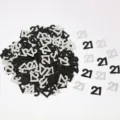 Decorazioni con coriandoli neri e bianchi numero 21 per festa di compleanno e tavola. - Paillettes nero e argento 21 / 10.00g