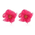 Handmade chiffon fabric flower earrings for women, retro pink floral stud earrings chic jewelry. - Rose Red