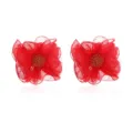 Rode chiffon stof bloem orenringen met metalen meeldraad detail, elegante handgemaakte sieraden. - Rode Chiffon Bloem (DW23022218-4) / Rood