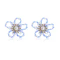 Handgemaakte geweven kristal parel bloem oorbellen blauw witte kralen sieraden - Blauw-Wit Kralen Bloem Stijl (M230412033) / Blauw en Wit