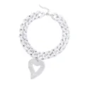 Strass chunky Cubaanse schakelketting met grote asymmetrische hartvormige hanger voor dames. - Hart Hanger Cubaanse Schakel Stijl (DW220521005) / Zilver