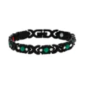 Elegant black magnetic bracelet with emerald green stones and white crystal accents. - X-Shape Green Diamond / Black
