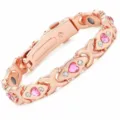 Rose gold magnetic therapy bracelet with pink heart-shaped crystal and rhinestone inlays - Crossed Heart Pink Diamond / Rose Gold