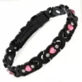 Elegant black magnetic bracelet with pink heart crystals and sparkling rhinestones - Cross Heart - Pink Rhinestone / Black