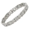 Elegant silver magnetic therapy bracelet with crystal flower links for women - Four-Leaf Clover Style / Silver