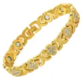 Elegant gold plated magnetic therapy bracelet for women with sparkling crystal inserts - Clover Style / Gold