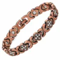 Elegante braccialetto per magnetoterapia in oro rosa con strass scintillanti da donna - Stile Trifoglio / 22.5cm x 1cm / Rame antico