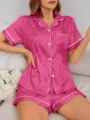Pigiama da donna con stampa leopardata rosa, camicia a maniche corte e pantaloncini chic - Rosso rosa