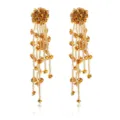 Elegant vintage floral fringe earrings with cascading beaded strands for women chic look. - Yellow