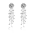 Zilverkleurige bloem kralen kwast oorbellen, retro lang ontwerp, elegante sieraden. - Zilver