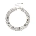 Detailed view of the multi-row crystal rhinestone choker necklace with shiny silver chain. - Multi-Row Rhinestone Style (DW22050908) / Silver