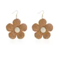 Handgemaakte rafia zonnebloem oorbellen boho zomer strand vakantie sieraden voor vrouwen - Bruin met Wit (DW22040801)