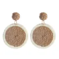 Handgemaakte geweven ronde boho stro oorbellen voor vrouwen zomer vakantie sieraden - Khaki