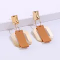 Minimalistische geometrische oorbellen voor vrouwen, goudkleurig metaal en bruin blok. - Goud en Champagne