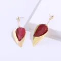 Dubbellaagse blad oorbellen minimalistische stijlen chique oor sieraden voor vrouwen - Goud En Rood