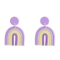 Detailed view of handmade polymer clay rainbow geometric U-shaped earrings in pastel colors. - Light Purple