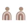 Handmade polymer clay rainbow earrings, boho neutral tone geometric jewelry for women. - Coffee