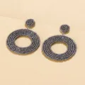 Handgemaakte donkergrijze kraal cirkel oorbellen boheemse vintage stijl sieraden - Gunmetal Grijs